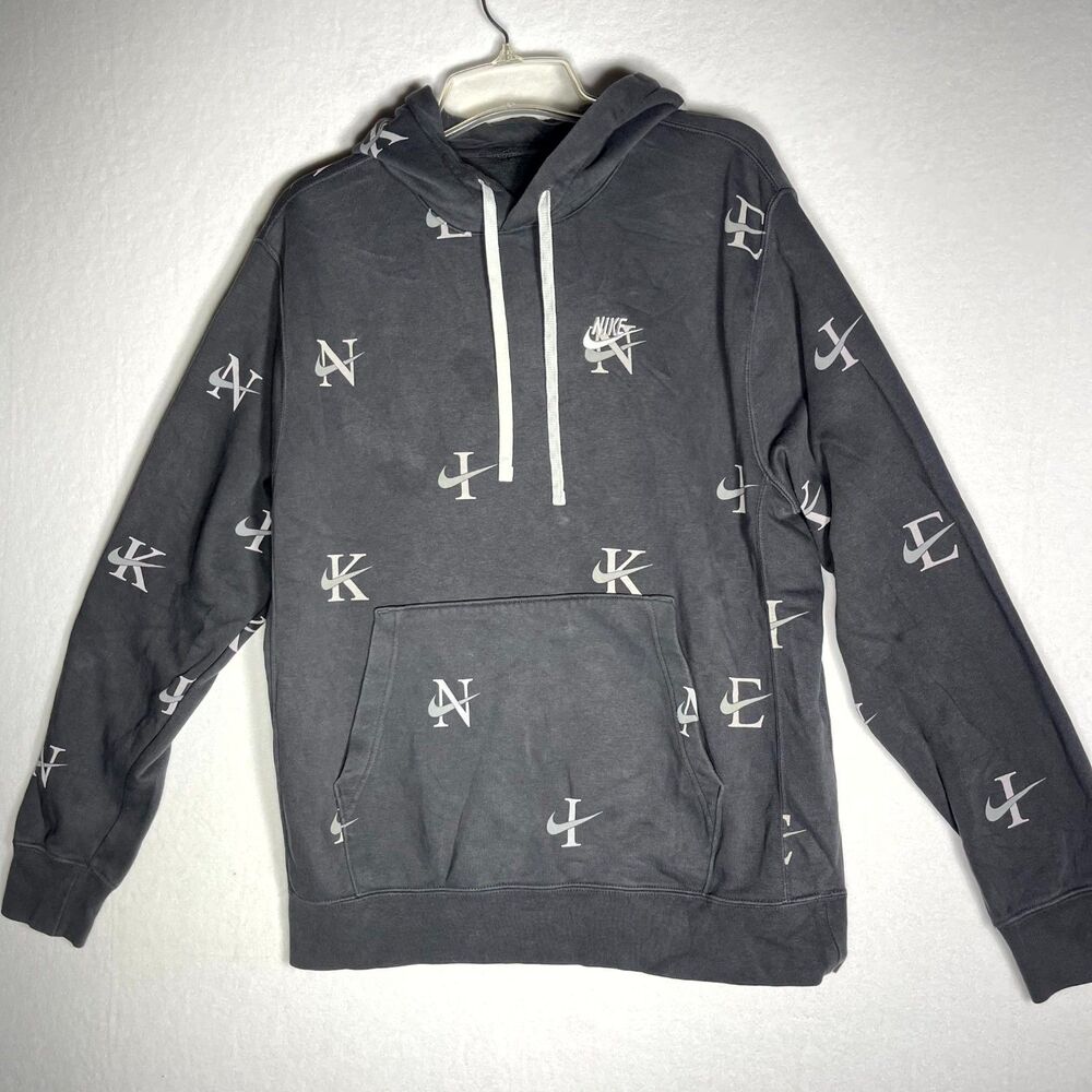 Nike Full Print Black Hoodie With Embroidered Silver Logo Mens Size M